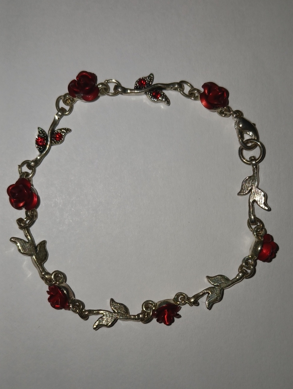 Delicate Red Rose Link Bracelet - Women Jewelry